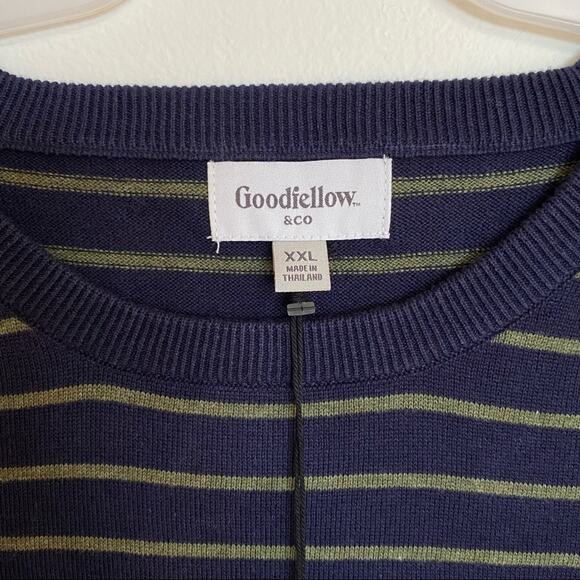 Goodfellow 100% Cotton Navy Sweater green stripe XXL NWT - Picture 6 of 7